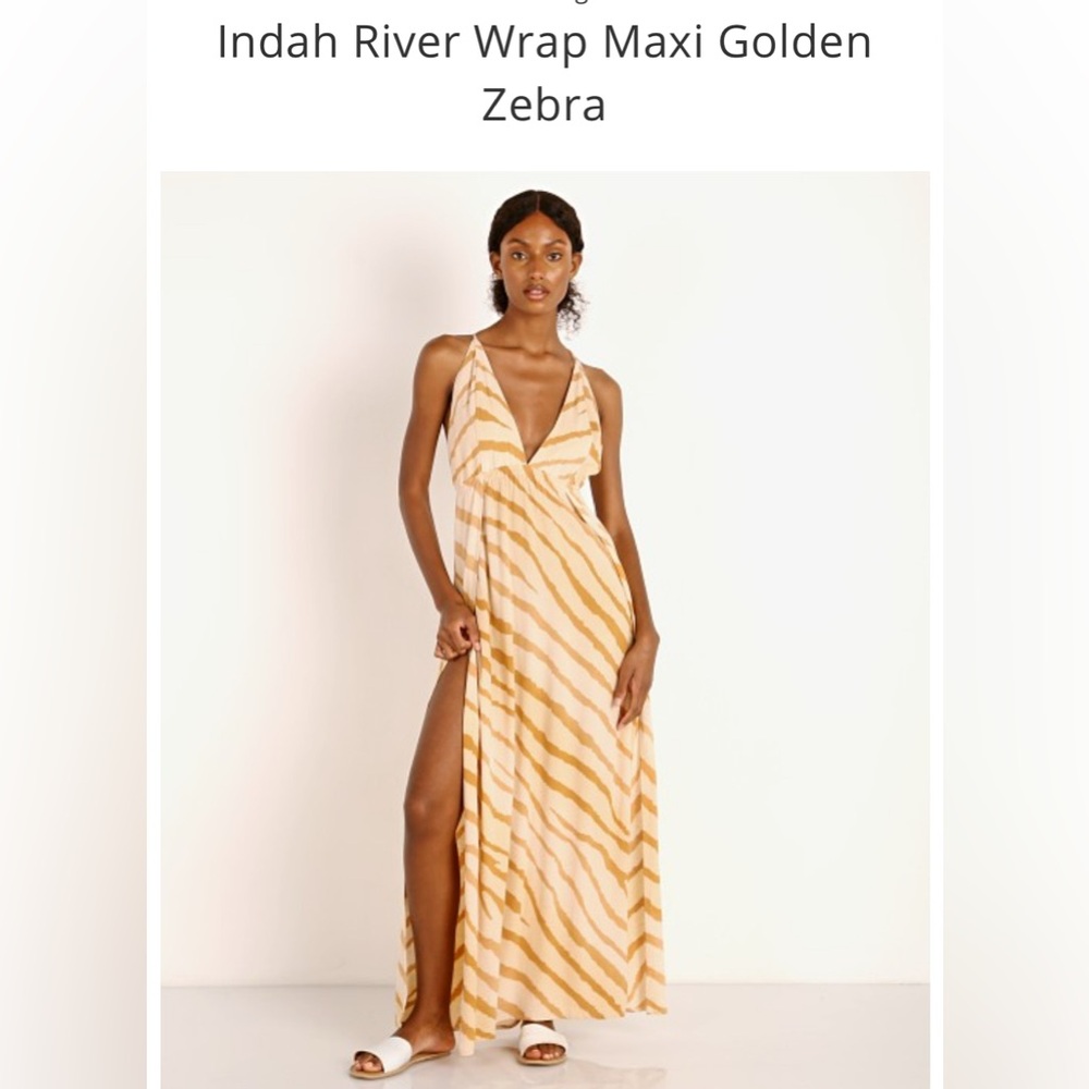 Tan and White Halter Wrap Maxi Dress